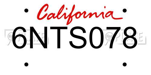 6NTS078 California License Plate