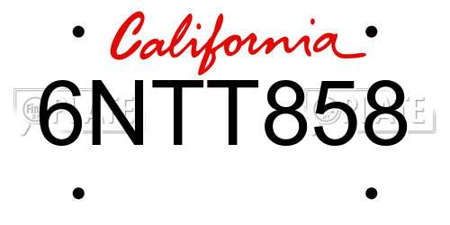 6NTT858 California License Plate