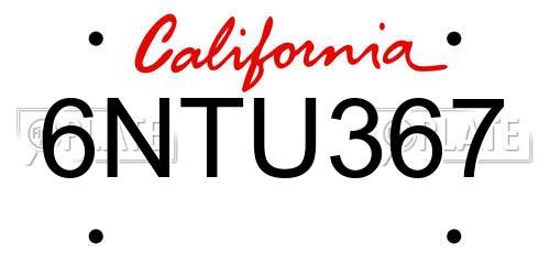 6NTU367 California License Plate