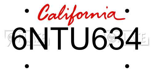 6NTU634 California License Plate