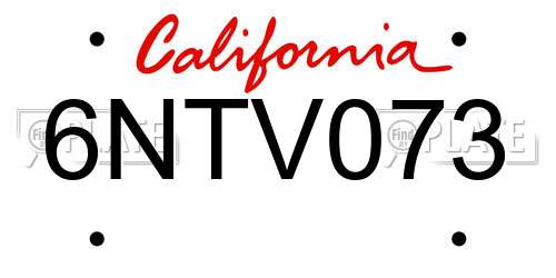 6NTV073 California License Plate