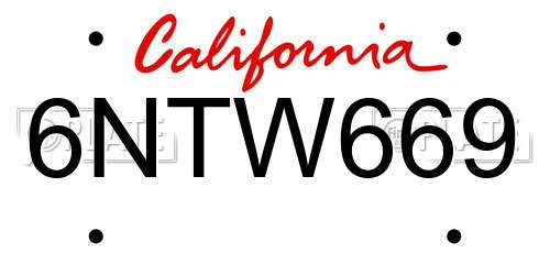 6NTW669 California License Plate