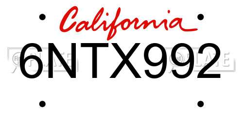 6NTX992 California License Plate