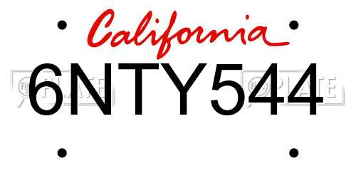 6NTY544 California License Plate