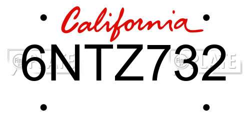 6NTZ732 California License Plate