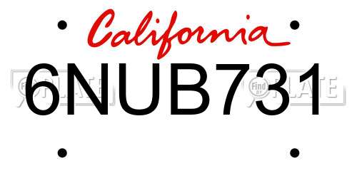 6NUB731 California License Plate