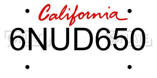 6NUD650 California License Plate