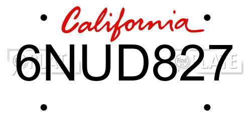 6NUD827 California License Plate