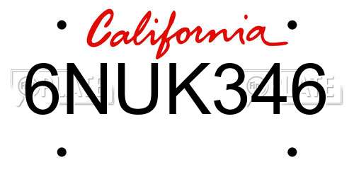 6NUK346 California License Plate