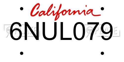 6NUL079 California License Plate