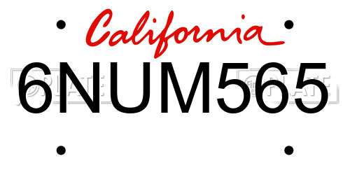 6NUM565 California License Plate
