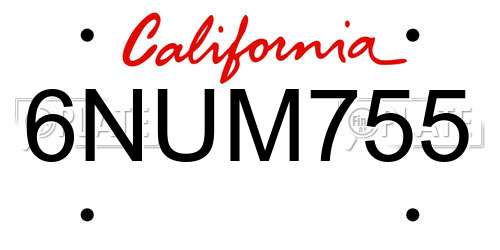 6NUM755 California License Plate