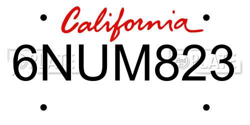 6NUM823 California License Plate