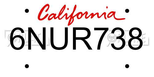 6NUR738 California License Plate