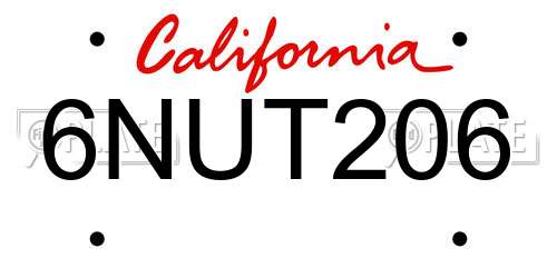 6NUT206 California License Plate