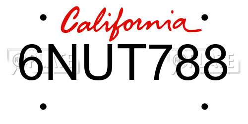 6NUT788 California License Plate