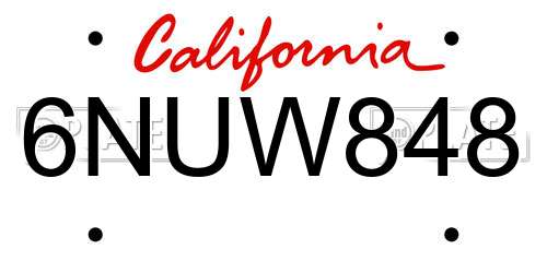 6NUW848 California License Plate