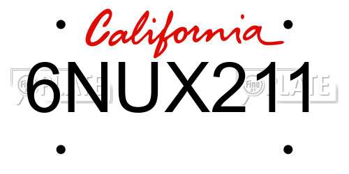 6NUX211 California License Plate