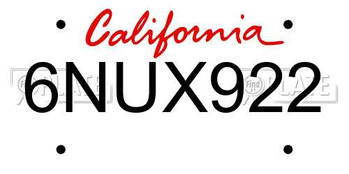 6NUX922 California License Plate