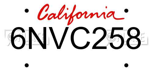 6NVC258 California License Plate