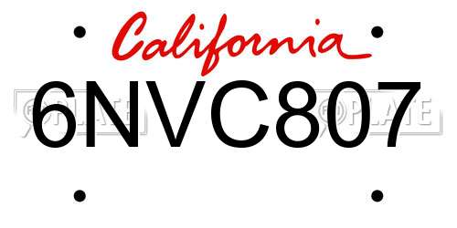 6NVC807 California License Plate