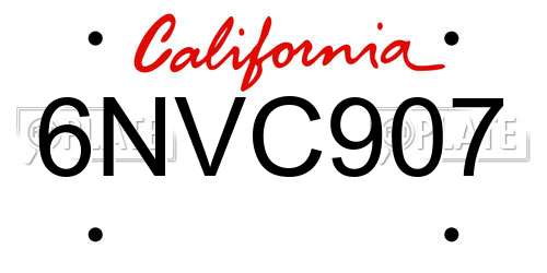 6NVC907 California License Plate