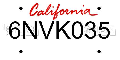 6NVK035 California License Plate