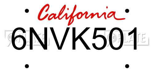 6NVK501 California License Plate