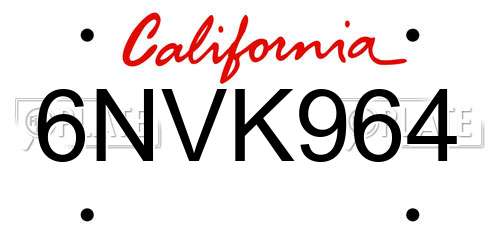 6NVK964 California License Plate