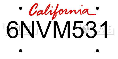 6NVM531 California License Plate