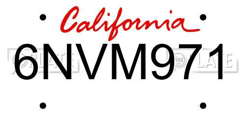 6NVM971 California License Plate