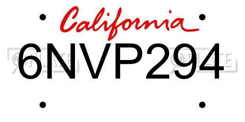 6NVP294 California License Plate