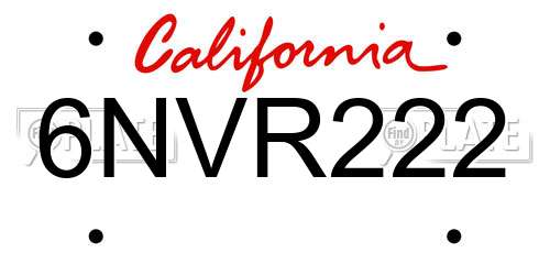 6NVR222 California License Plate