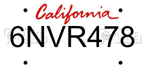 6NVR478 California License Plate