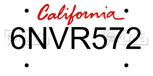 6NVR572 California License Plate