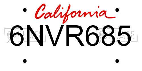 6NVR685 California License Plate