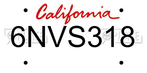 6NVS318 California License Plate