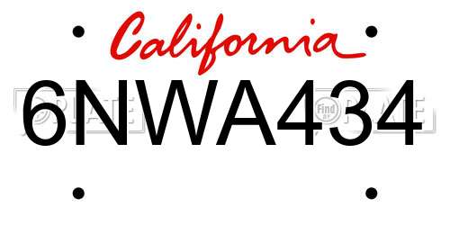 6NWA434 California License Plate