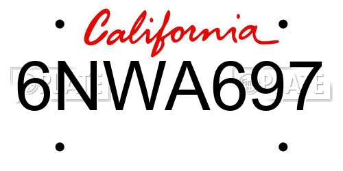 6NWA697 California License Plate