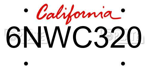 6NWC320 California License Plate