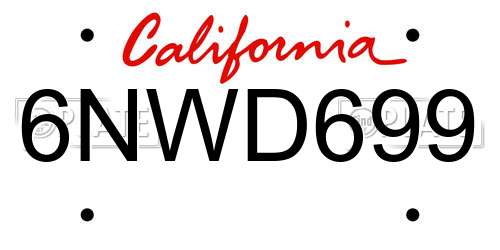 6NWD699 California License Plate