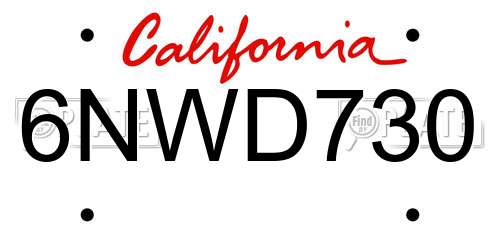 6NWD730 California License Plate