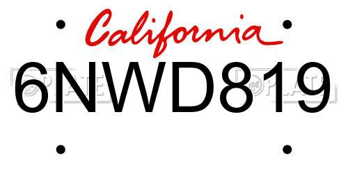 6NWD819 California License Plate