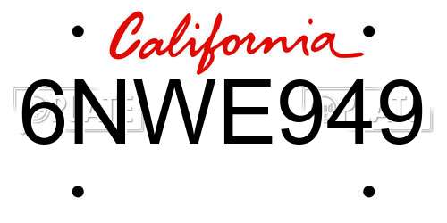 6NWE949 California License Plate