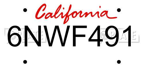 6NWF491 California License Plate