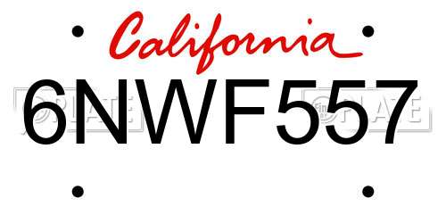 6NWF557 California License Plate