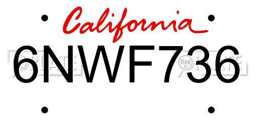 6NWF736 California License Plate