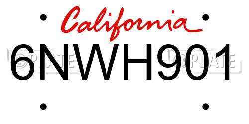 6NWH901 California License Plate