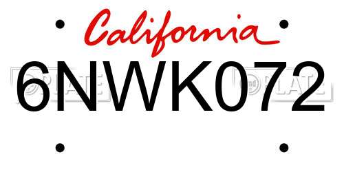 6NWK072 California License Plate