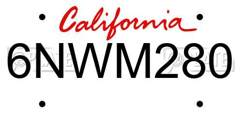 6NWM280 California License Plate